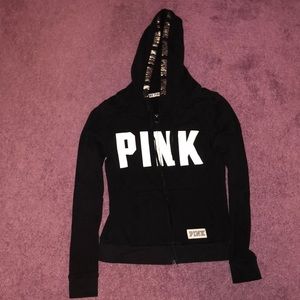 VS PINK BLACK ZIP UP HOODIE